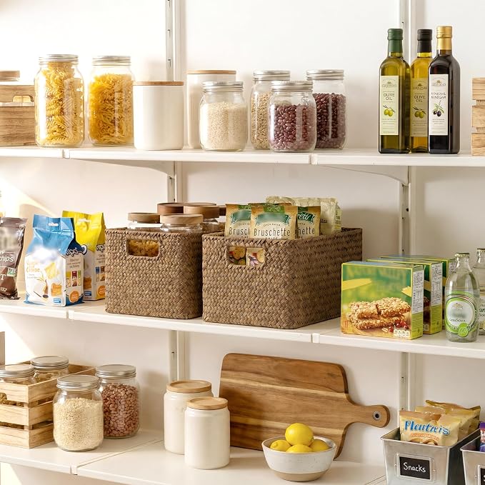 StorageWorks Large Wicker Baskets for Storage, Woven Baskets for Shelves | Seagrass, Pantry, Laundry, Bathroom, Kitchen Closet, Table, Decorative, Book, Towel, Magazine, Toy, Food, Rattan, Medium, Big - Image 2