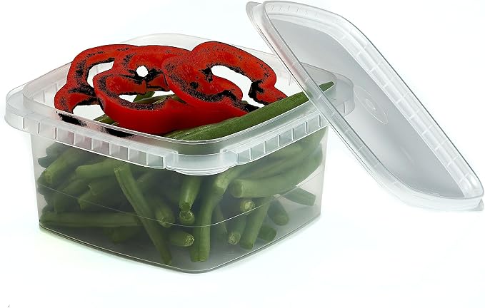 Decony 32 oz. Square Clear Deli Food Storage Containers With Lids Airtight Tamper evident system easy stackable saver shape Restaurant Take Out/Freezer microwave and dishwasher safe - 25 sets - Image 4