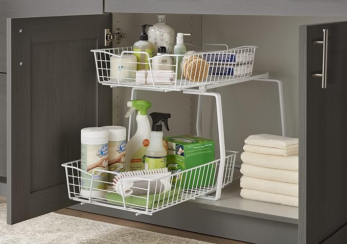 ClosetMaid 14 in. Pull Out Cabinet Organizer, 2 Tier, Heavy Duty, Slide Out Pantry Shelves Drawers for Kitchen, Bathroom, White - Image 5