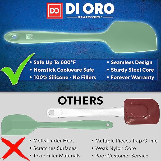 DI ORO Silicone Spatula Set - Rubber Kitchen Spatulas for Baking, Cooking, & Mixing - 600°F Heat-Resistant & BPA Free Silicone Scraper Spatulas for Nonstick Cookware - Dishwasher Safe (5pc, Sage) - Image 2
