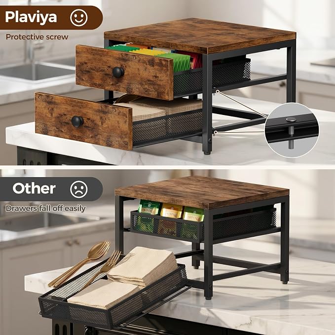 Plaviya Wood Tea Bag Organizer with 2 Drawers for Countertop | Tea Bag Holder and Storage, 9 Compartments, Utility, Home, Kitchen, Office, Rustic Brown - Image 6
