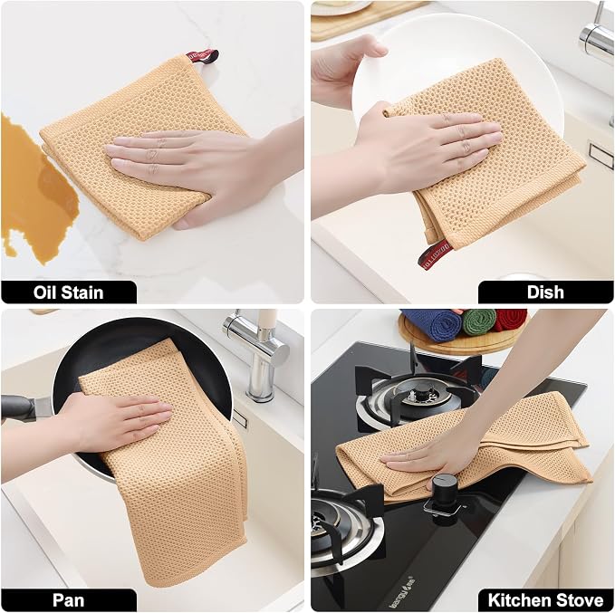 Homaxy 8 Pack 100% Cotton Kitchen Towels and Dishcloths Set, Apricot | 12 x 12 Inches and 13 x 28 Inches Kitchen Towels Set, Ultra Soft Absorbent Dish Cloths for Washing Dishes - Image 5