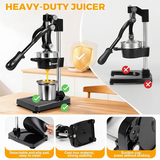 Cast Iron Manual Citrus Juicer Press, Heavy Duty Fruit Squeezer | Long-lever citrus press for oranges, grapefruit, and pomegranates with removable stainless steel parts - Image 4