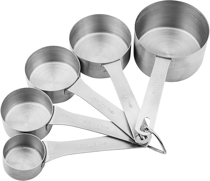Stainless Steel Measuring Cups and Spoons Set, 18/8(304) Steel Material Heavy Duty 5 Measuring cups and 5 Measuring Spoons 1 Leveler and 2 rings Pack 13pcs Per set - Image 2