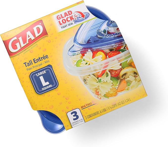 Glad GladWare Tall Entree Containers, Large Square, 42 Oz, 3 Count, 2-Pack | Stacks neatly in the fridge or freezer, ideal for casseroles and bulk meal prep, freezer safe - Image 8