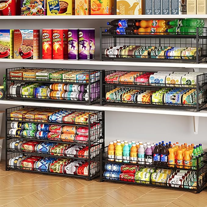 2-Tier Stackable Can Rack Organizer for Pantry Shelf, Long-Size Adjustable Can Holder for Kitchen Organization,Heavy Duty Can Dispenser for Canned Food Soup Goods up to 50 in Cabinet storage, Black - Image 7
