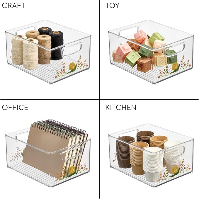 iDesign Bathroom Organizer Bin, Clear/Snail | Decorative Print, Stackable, Plastic Storage Basket, For Makeup & Vanity Organization - Image 7