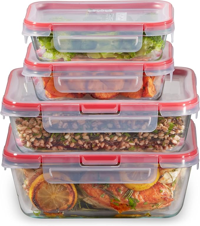Pyrex Freshlock (4-Pack) Mixed Sized Glass Food Storage Containers Set | Meal prep containers with airtight locking lids, meal prep, dishwasher & microwave safe by Pyrex