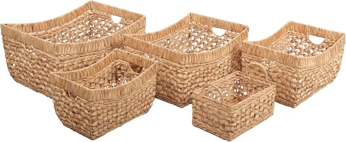 happimess Aria 5-Piece Nesting Storage Baskets Water Hyacinth 21", Natural | Handwoven Contemporary Bohemian Design, Iron Metal Frame, Open Weave, Decorative Organization For Living Room and Bedroom by Happimess