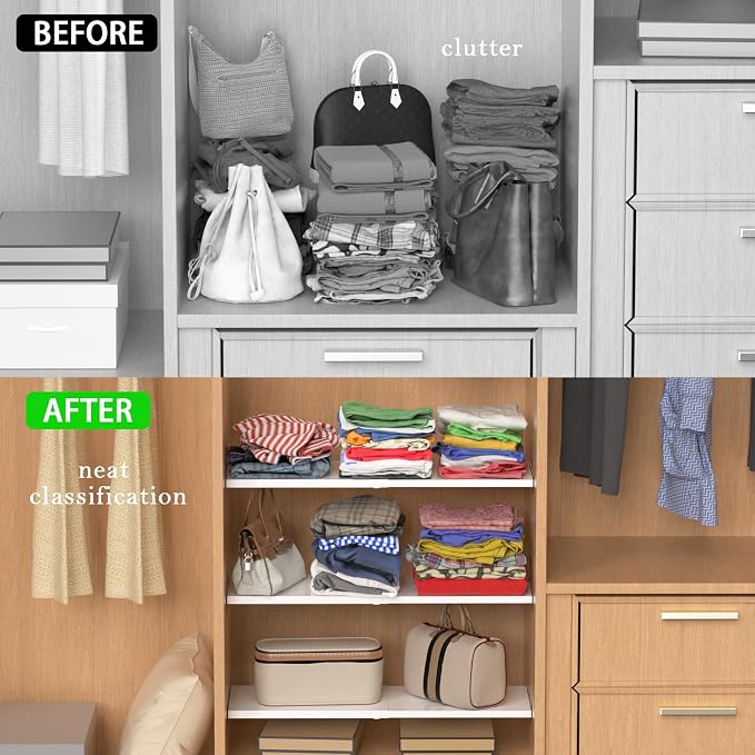 Expandable Closet Organizer Shelves, Adjustable Metal Storage Shelves Divider for Wardrobe Cupboard Kitchen (2 Pack, W:7.87" x L: 17" to 31") - Image 8
