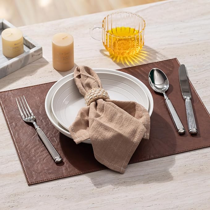 Baroyal Faux Leather Placemats Set of 4 Vinyl Washable Wipeable Table Mats for Kitchen Dining Table Heat Resistant Waterproof Indoor/Outdoor Placemats Non-Slip Easy Clean Place Mats (Reddish Brown) - Image 5