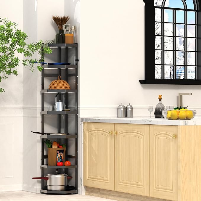 7-Tier Multifunctional Adjustable Pan & Pot Rack for Kitchen, Pan Organizer, Pot Organizer Organization & Storage, Pot Lid Organizer (Corner 7-tier wall mount) - Image 2