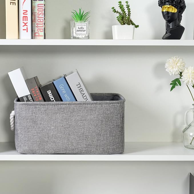 Storage Bins Basket - Storage Baskets for Organizing Shelves,Home Closet Organizer for Book Shelf Organization,Fabric Storage Cubes,Medium Decorative Grey Basket Gift - Image 3