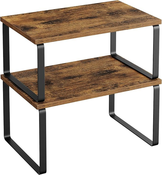 SONGMICS Cabinet Organizer Shelf, Set of 2 Kitchen Counter Shelves, Kitchen Storage, Spice Rack, Stackable, Expandable, Metal and Engineered Wood, Ink Black and Rustic Brown UKCS020X01 by Unknown