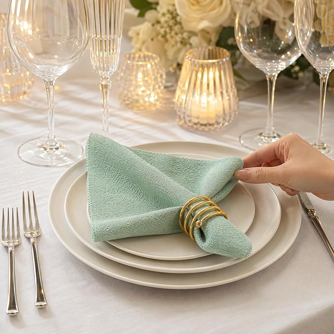 17x17 Solid Green Linen Napkins Set of 12 Washable Holiday Table | Need festive table decor? This 12-pack of green cloth napkins is perfect for adding rustic charm to holiday dinners. by UWWGKK