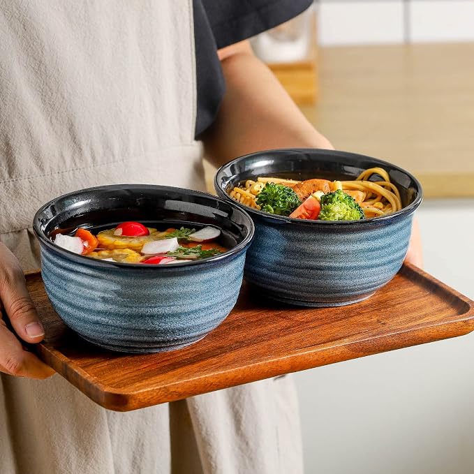 HASENSE Ceramic Cereal Bowls Set of 6, 20 Oz Navy Blue Stoneware Bowls, Farmhouse Bowls for Cereal, Soup, Rice, Pasta & Salad, Dishwasher & Microwave Safe - Image 6