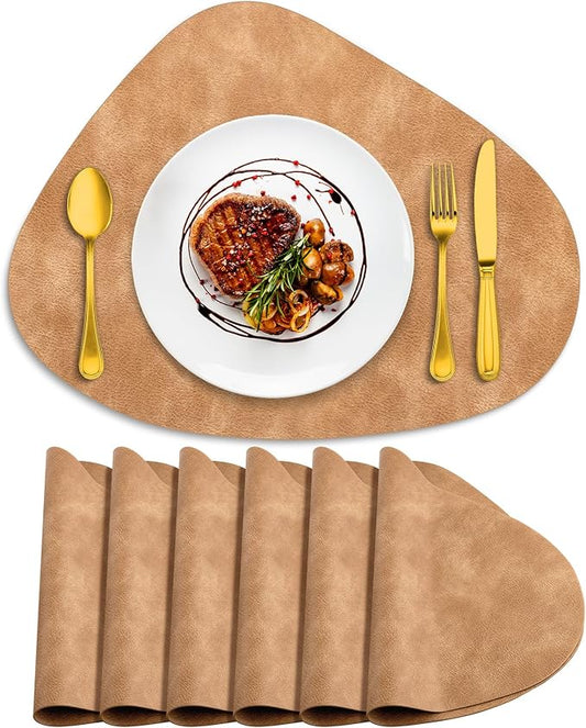 ADRIMER Placemats, Heat Resistant Round Placemats Set of 6 Washable 13 x 17 Inch, Waterproof Table Mats Wipeable for Kitchen, Dining Room Table Christmas Decor, Camel by Adrimersdreamistobeanindispensablecompanioninyourlife