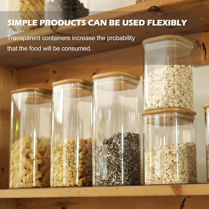 LIBWYS 8-Pack Square Glass Storage Jars with Bamboo Lids (0.6Qt/1.06Qt) | Stackable Dry Food Containers for Pantry Organization, Coffee, Flour, Snacks, Tea, Sugar | Kitchen Canisters Set - Image 7