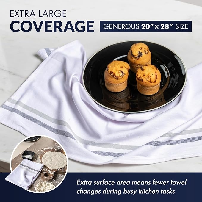 100% Cotton Kitchen Towels, Highly Absorbent Dish Towels for Kitchen with Hanging Loop, Large 20"x28" Washable Towels, Gray Shades,12 Pack - Image 8