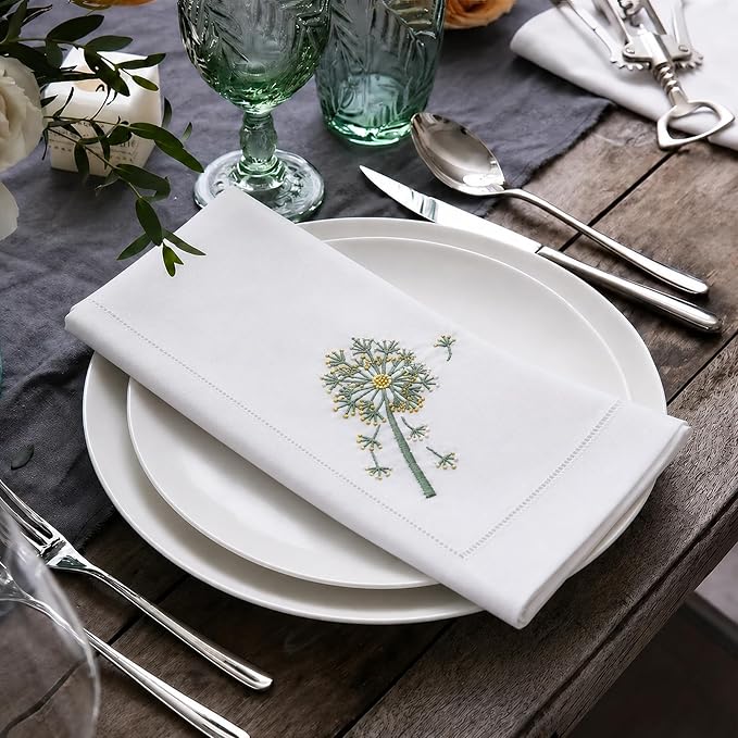 Cloth Napkins Set of 4, 20x20 inch, 100% Pure Cotton Hand Embroidered French Knot, Reusable & Machine Washable, Table Napkins for Dinner, Weddings, Parties (Colorful Dandelion) - Image 4