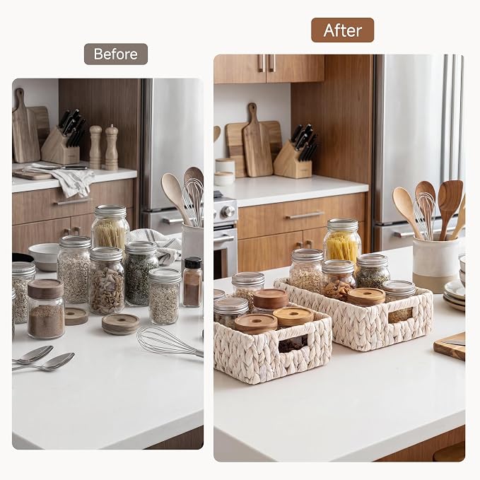 StorageWorks Wicker Baskets for Storage, White Wicker Baskets, 2-Pack | Water Hyacinth Wicker Storage Baskets for Organizing, Wicker Storage Baskets for Shelves, White Baskets, 11¼" x 7½" x 3½" - Image 6