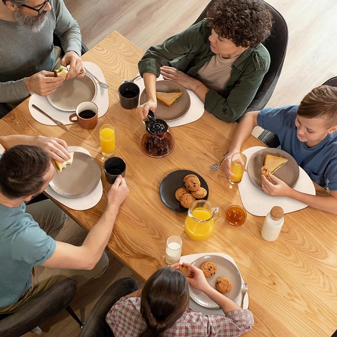 ADRIMER Placemats, Heat Resistant Round Placemats Set of 12 Washable 13 x 17 Inch, Waterproof Table Mats Wipeable for Kitchen, Dining Room Table Christmas Decor, Beige - Image 6