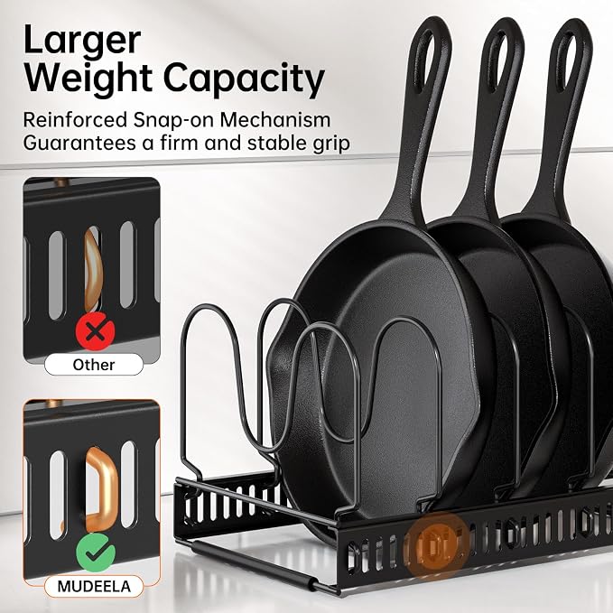 MUDEELA Expandable Pot Pan Lid Organizers inside Cabinet, 14 Divider-Black | Expandable 11.8–22.9", 14 Adjustable Divider, Tool-Free Assembly, Non-Slip, Scratch-Proof, For Pan Lid Cutting Board Bakeware - Image 3