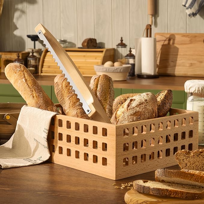 LLOTUS Bread Knife Package Slicer for Sourdough Bread, 16.5" Premium Wooden Bow Design, Premium Stainless Steel Serrated Saw, Cutter for cutting Loaf, Sandwich, Bagels, Homemade Bread & more - Birch - Image 4