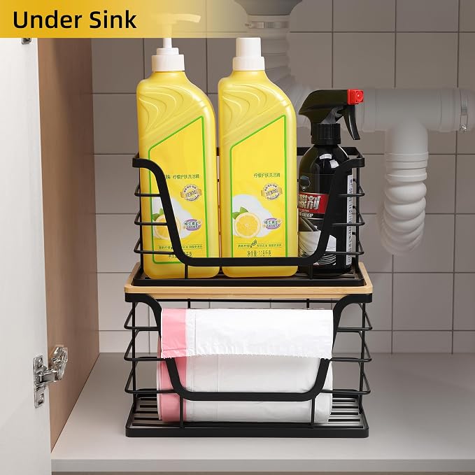 ALOCEO 3 Pack Stackable Storage Bins with Lids, Stainless Steel Trash Bag Dispenser Roll Holder for for Kitchen Sink, Laundry, Pantry Organizer and Storage - Image 6
