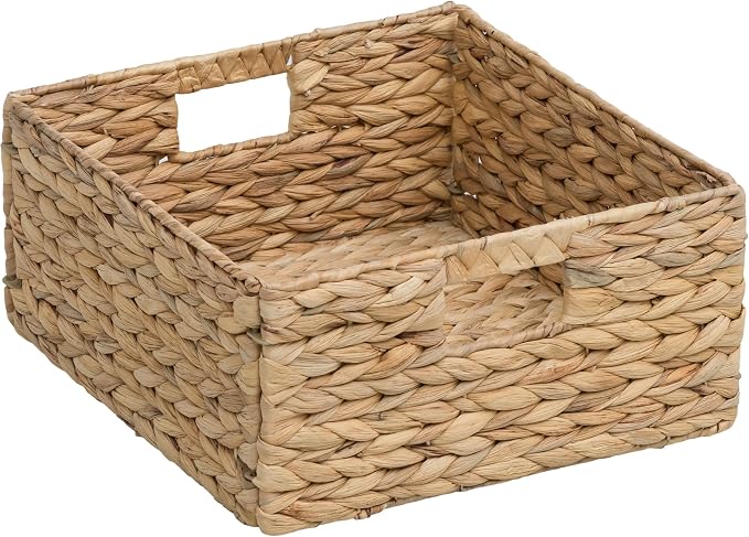 Large Square Woven Hyacinth Wicker Pantry Storage Baskets, Set of 2 | 12"x12"x6", Natural, Iron Wire Frame - Image 4