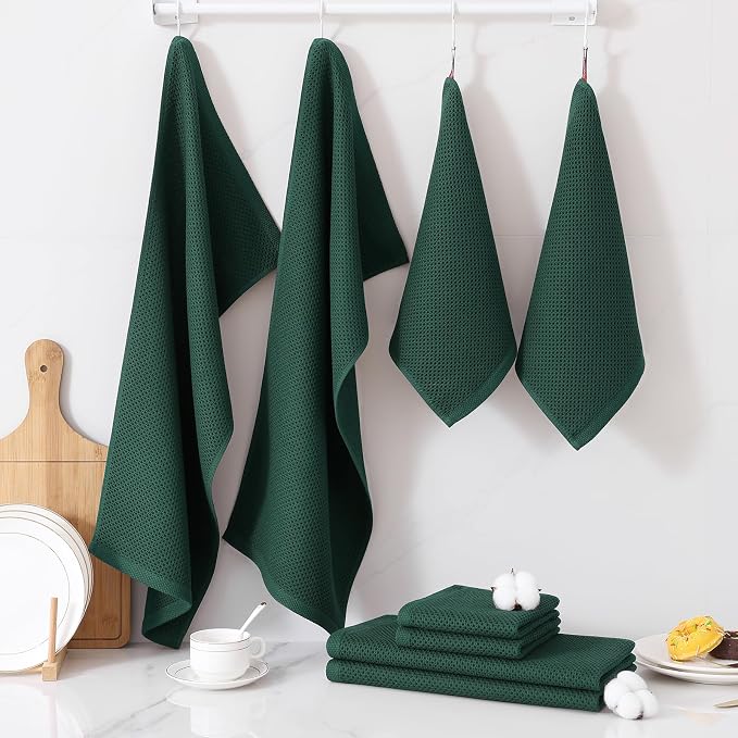 Homaxy 12 Pack 100% Cotton Kitchen Towels and Dishcloths Set,Blackish Green | 12 x 12 Inches and 13 x 28 Inches Kitchen Towels Set, Ultra Soft Absorbent Dish Cloths for Washing Dishes - Image 7