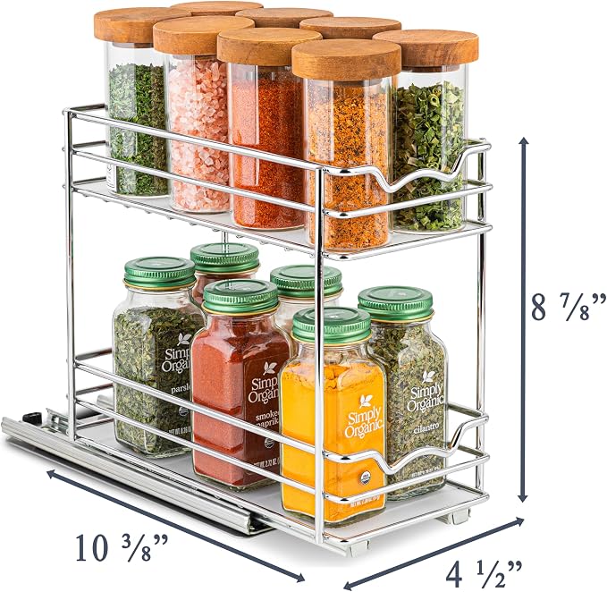 Pull Out Cabinet Organizer for Spices, Cans 4-1/2"W x 10-3/8"D x 8-7/8"H | Heavy Duty with Lifetime Limited Warranty, Pull Out Spice Rack, Cabinet Pull Out Shelf for Cans, Dishes, Etc, Easy to Reach - Image 3