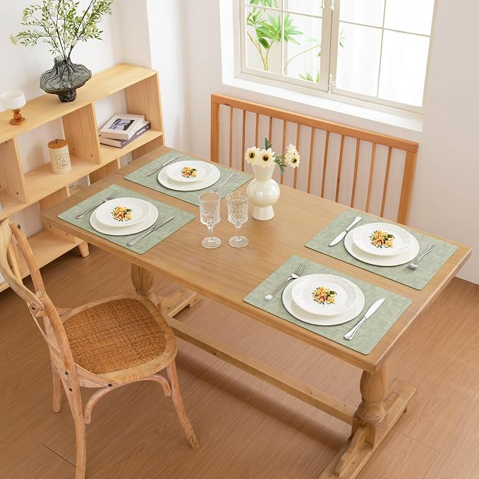 FROMHEART Faux Leather PU Placemats Set of 8 (Light Green,11.8" x 17") | Waterproof,Heat/Oil Stain-Resistant Table Mat–Reversible,Non-Slip,Easy to Clean Place Mats for Kitchen,Dining,Indoor/Outdoor - Image 2