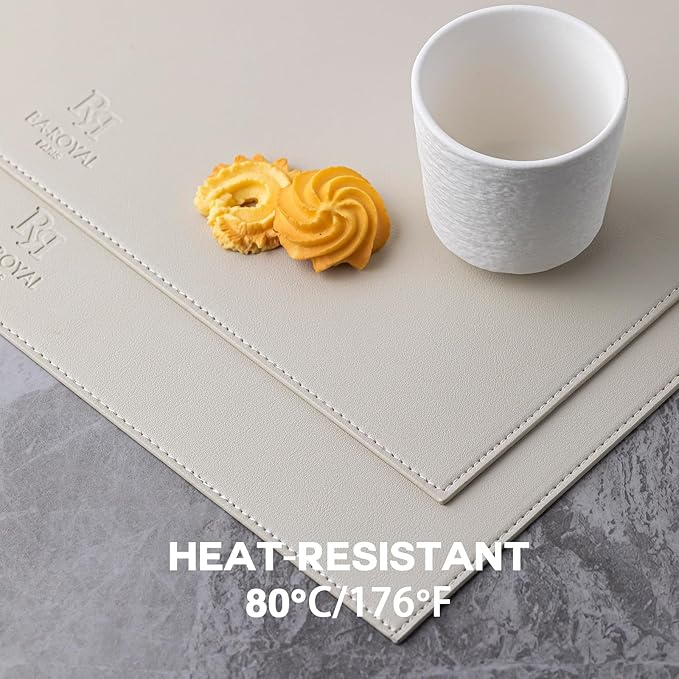 Baroyal Faux Leather Placemats Set of 4 Vinyl Washable Wipeable Table Mats for Kitchen Dining Table Heat Resistant Waterproof Modern Indoor/Outdoor Placemats Non-Slip Easy Clean Place Mats-Cream White - Image 4