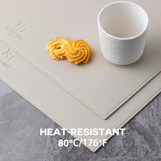 Baroyal Faux Leather Placemats Set of 6 Vinyl Washable Wipeable Table Mats for Kitchen Dining Table Heat Resistant Waterproof Modern Indoor/Outdoor Placemats Non-Slip Easy Clean Place Mats-Cream White - Image 5