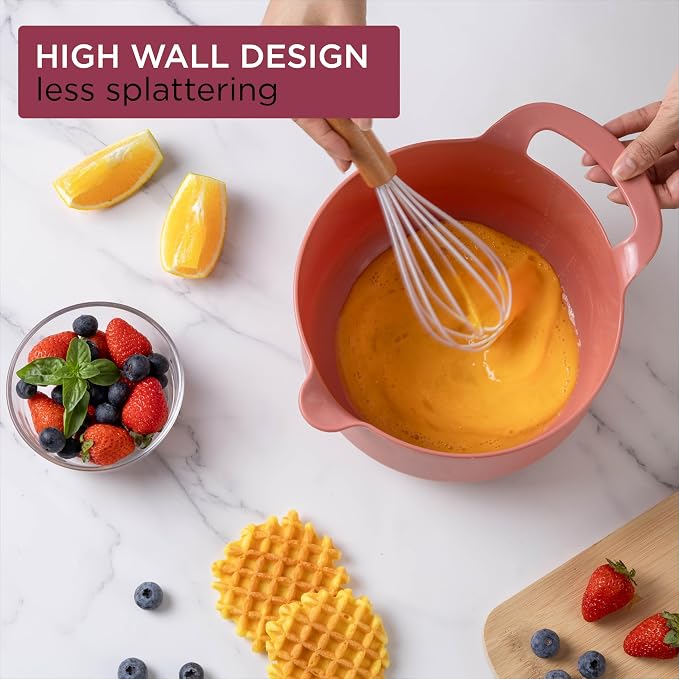 COOK WITH COLOR Nesting Plastic Mixing Bowl Set with Pour Spouts and Handles, Rose, 6 Piece Non-Slip - Image 4