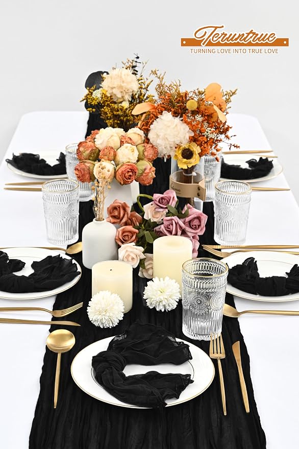 84 Packs Black Cheese Cloth Napkins 20 x 20 Inch Gauze Wrinkled Dinner Napkins, Rustic Boho Napkins Cloth Napkin for Wedding Party Event Dinner Table Decoration - Image 7
