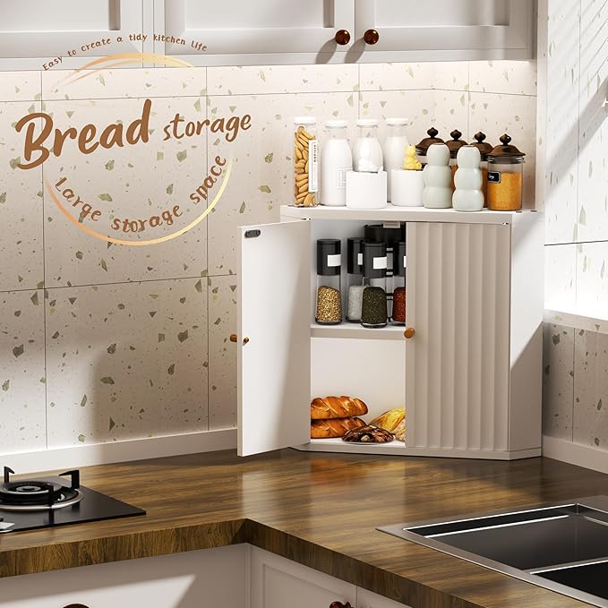 White Corner bread box for kitchen countertop, Large Bread White Bread Box, Vintage corner bread box for kitchen countertop, Under Cabinet Organizer fluted - Image 4
