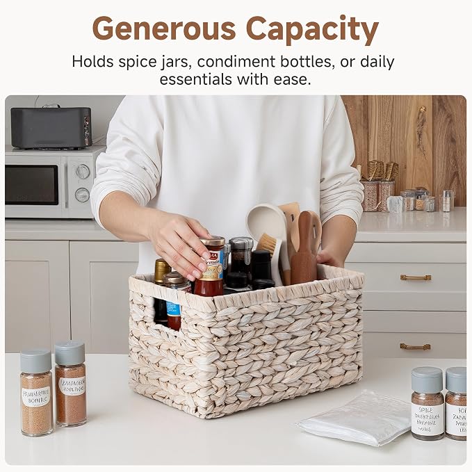 StorageWorks Wicker Storage Baskets for Shelves,White Wicker Baskets,2-Pack | Water Hyacinth Pantry Baskets, Wicker Storage Baskets for Organizing, Pantry Organizers and Storage,White Baskets for Storage - Image 4