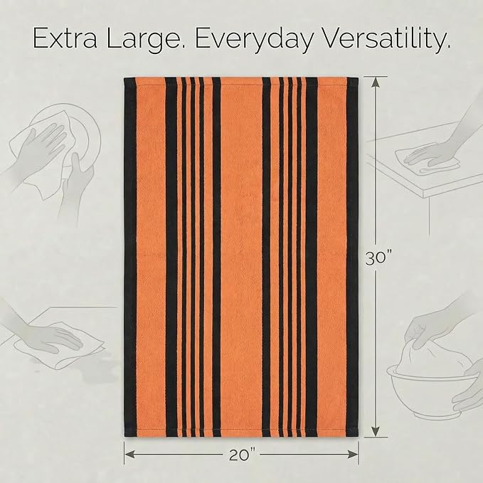 Urban Villa Kitchen Towels Cotton Dish Towels 20”x30” (Set of 6) Orange Blk - Image 3