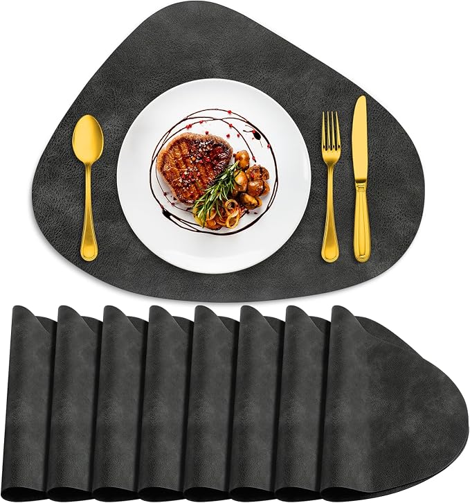 ADRIMER Placemats, Heat Resistant Round Placemats Set of 8 Washable 13 x 17 Inch, Waterproof Table Mats Wipeable for Kitchen, Dining Room Table Christmas Decor, Dark Grey by Adrimersdreamistobeanindispensablecompanioninyourlife
