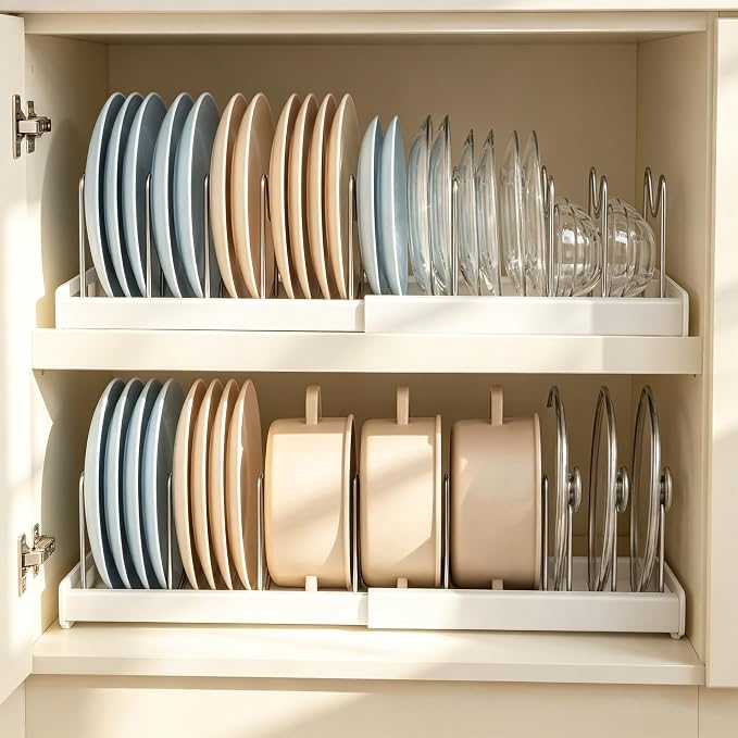2-Pack Pots & Pans Organizer – Under Cabinet Storage with Dividers | 12.6-22.4-Inch Rack Fits Most Cabinets | 9 Adjustable Dividers | Maximizes Kitchen Cabinet Space | White - Image 3