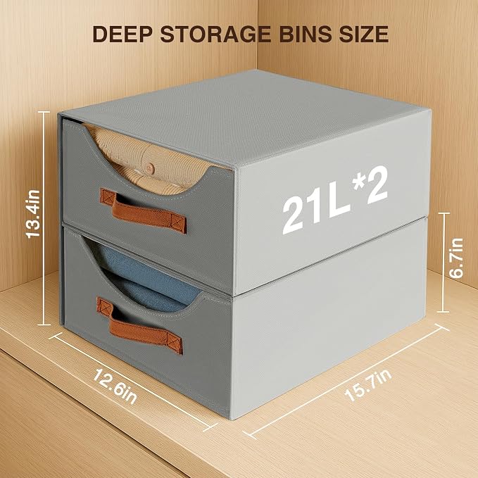 Large Closet Organizers - Closet Storage Drawers for Clothes, Fabric Sotrage Bins with Handle, Collapsible Organizer Bins for Bedroom, Living Room, 4 Pack, Gray - Image 3