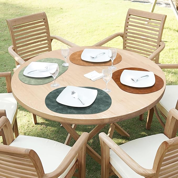 ADRIMER Placemats, Heat Resistant Oval Placemats Set of 4 Washable 12 x 17 Inch, Waterproof Table Mats, Wipeable Pu Place Mats for Kitchen, Dining Room, Turmeric Brown+Light Brown+Green+Blue - Image 2