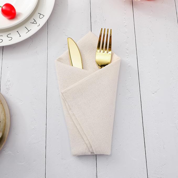 Mixweer Set of 40 Beige Cloth Linen Napkins Bulk Reusable Cotton Dinner Napkin 16 x 16 Inch Washable Pastel Soft Table Napkins for Wedding Dinner Hotel Restaurant Event Party - Image 5