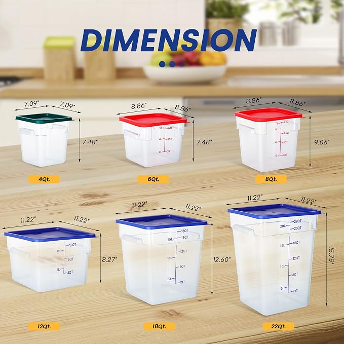 4 Pack 22QT Square Food Storage Containers with Lids | Clear NSF polycarbonate containers with scale, label and measuring cup, stackable for prep, storage, freezer. Dishwasher safe - Image 7