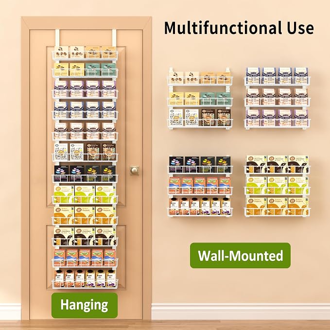 Churboro 12 Tier Over Door Pantry Organizer, 2-in-1 Adjustable Spice Rack | Pantry Door Organizers and Storage, Hanging or Wall Mount Spice Rack, Sturdy Metal Shelves with 12 Adjustable Baskets, White - Image 7