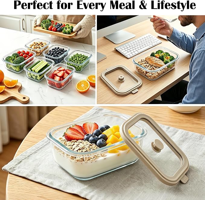 21 oz Glass Meal Prep Containers with Glass Lids, 6 Pack | Airtight Glass Glass Food Storage Containers, Non Toxic Glass Lunch Containers for Leftovers, Microwave, Oven, Freezer - Image 7