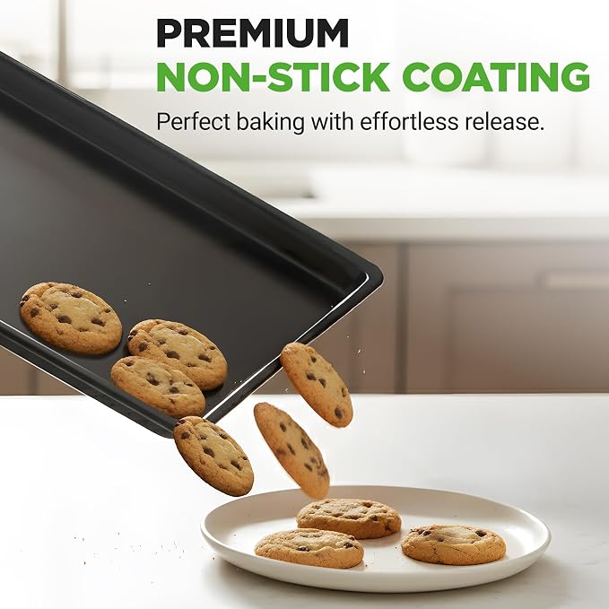 NutriChef Nonstick XL Cookie Sheet Baking Pan - Extra Large 22 Inch x 16 Inch with Raised Edges, Thick Carbon Steel Oven Baking Sheet for Jelly Rolls, Cookies, Cakes, & Pastries - Black - Image 6