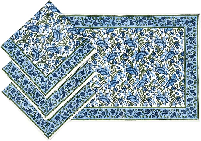 Handblock Print 100% Cotton Napkins Set of 4, Green Blue Washable and Durable Everyday Use Cloth Napkins for Picnic Party Dining Kitchen Home Decor Christmas Gifting 14 X 14 Inches - Image 7